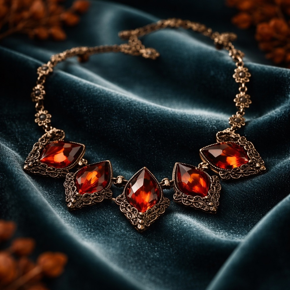 Gold Toned Burnt Orange Rhinestone Necklace